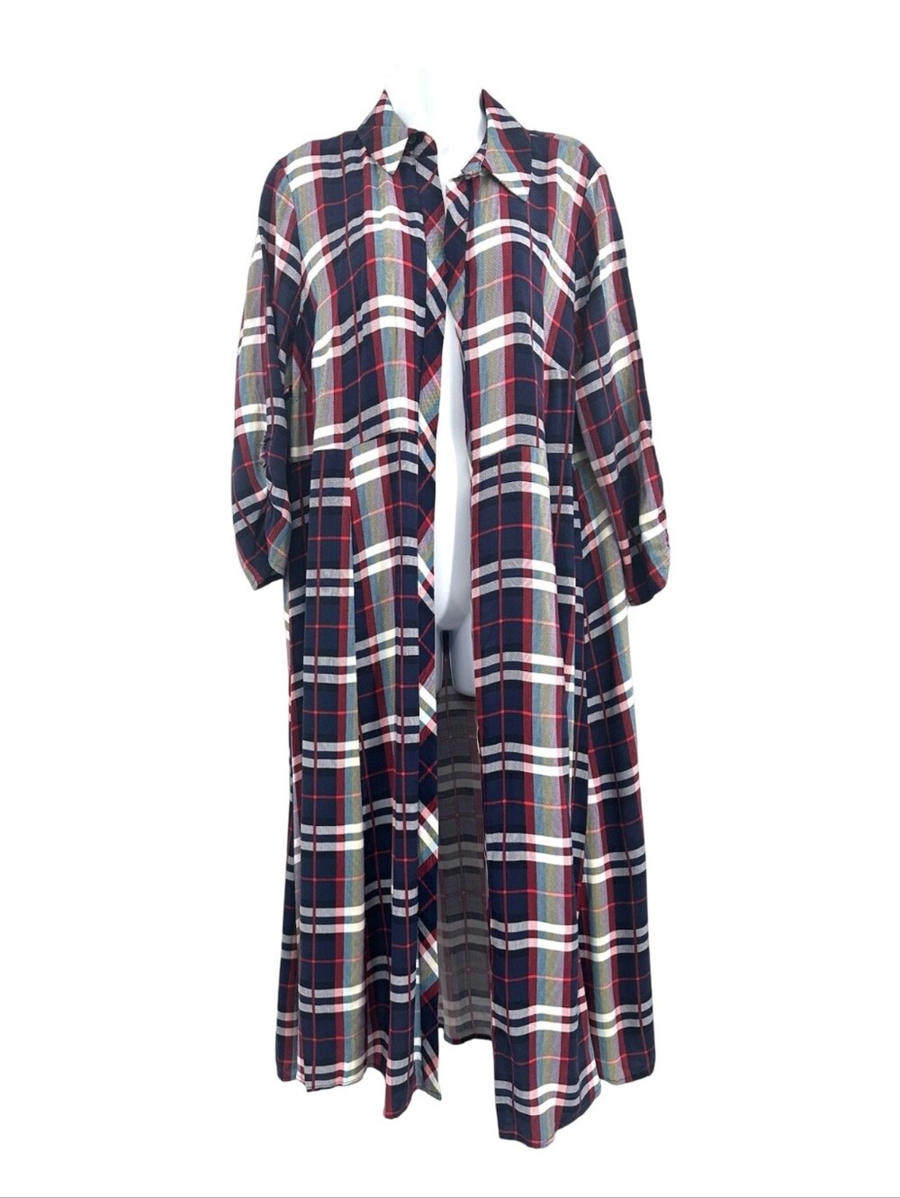 Torrid Maxi Kimono Duster Challis Plaid Red & Blue Plus Size 2 2X New - Picture 3 of 10